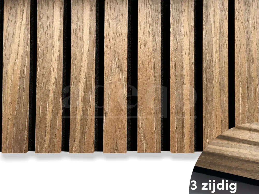Shop Nu Adeqo akupanel - Bruin Eiken hout 260 x 60 cm - 3 zijdig écht houtfineer - Akoestische Wandpanelen