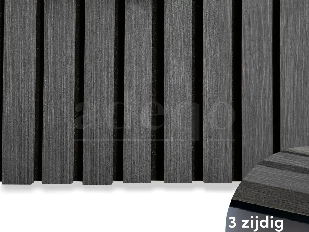 Adeqo Akupanel - Zwart Eiken hout 300 x 60 cm - 3 zijdig écht houtfineer - Akoestische Panelen Korting
