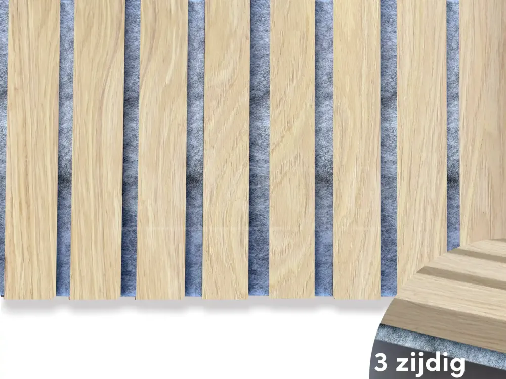 Hoge Kwaliteit Adeqo Akupanel - Natuurlijk Eiken hout (grijs vilt) 260 x 60 cm - 3 zijdig écht houtfineer - Akoestische Wandpanelen