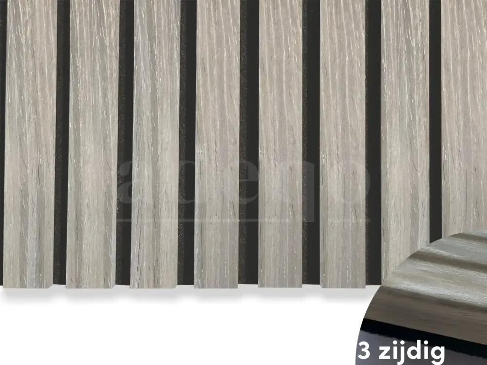 Weekendaanbieding Adeqo Akupanel - Grijs Eiken hout 300 x 60 cm - 3 zijdig écht houtfineer - Akoestische Panelen