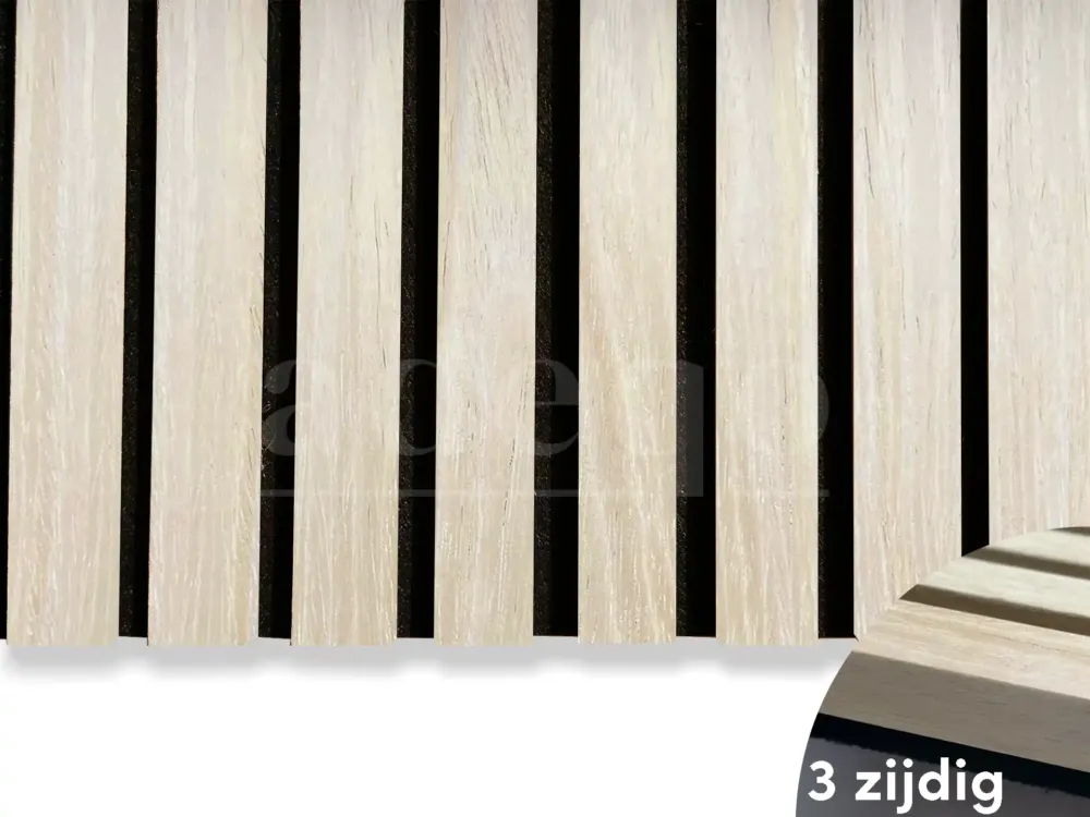 Aanbieding Adeqo Akupanel - Wit Eiken hout 260 x 60 cm - 3 zijdig écht houtfineer - Akoestische Wandpanelen