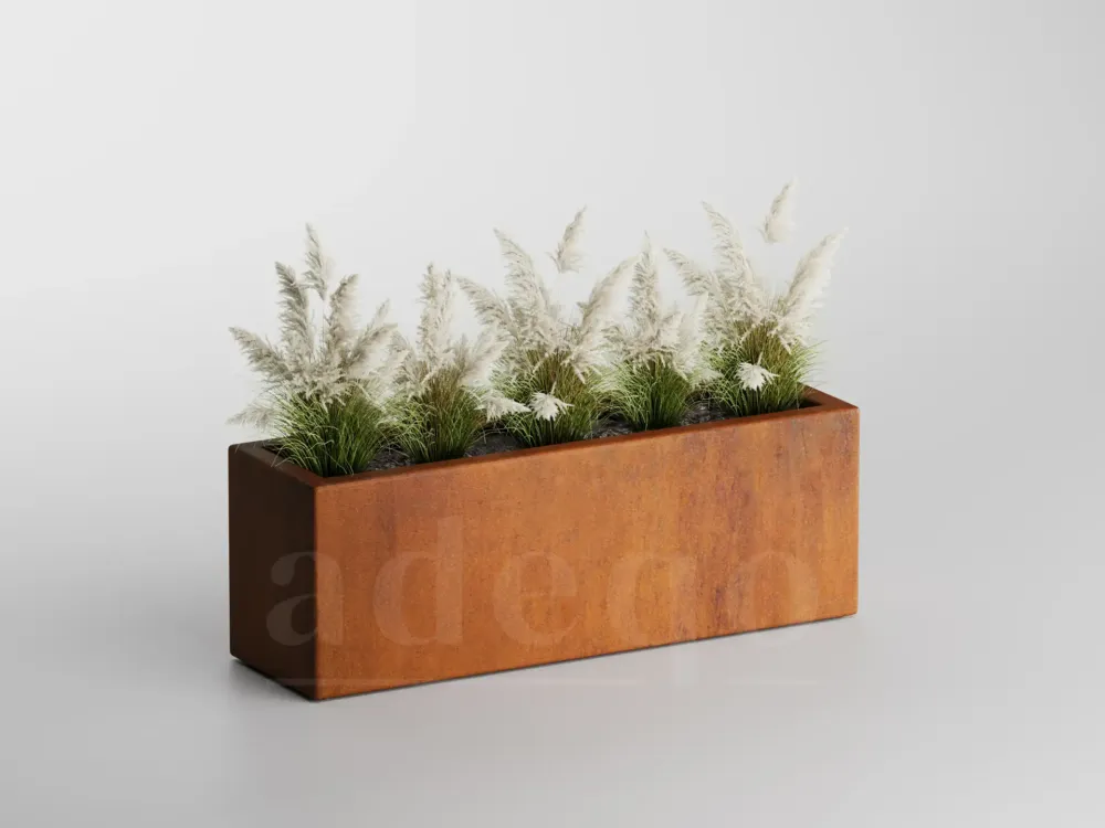 Adeqo cortenstaal plantenbak rechthoek 100 x 30 x 35 cm - Dikte 1,5mm - Met bodem Superprijs