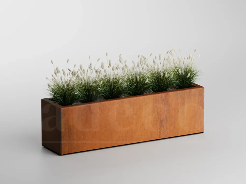 Adeqo cortenstaal plantenbak rechthoek 120 x 30 x 35 cm - Dikte 1,5mm - Met bodem Gereduceerde Prijs