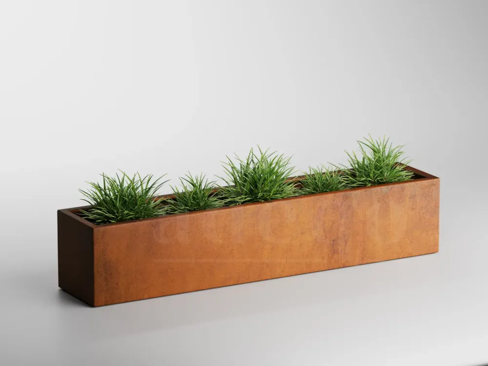 Adeqo cortenstaal plantenbak rechthoek 200 x 40 x 40 cm - Dikte 2mm - Met bodem Exclusieve Aanbieding