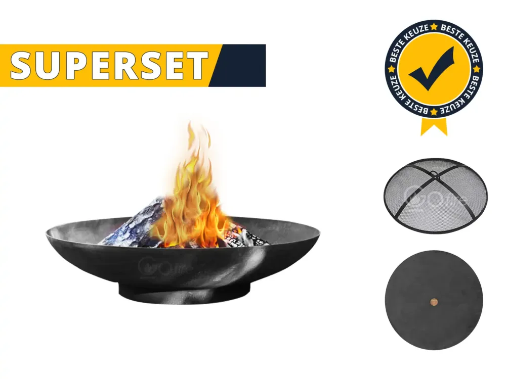 Bestseller GoFire SUPERSET Soho Vuurschaal met vonkenscherm en deksel Zwart 60 cm