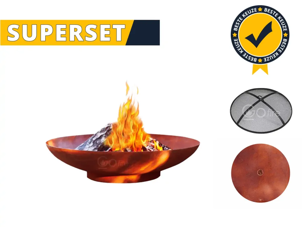 GoFire SUPERSET Soho vuurschaal cortenstaal met vonkenscherm en deksel 60 cm Beperkt Aanbod