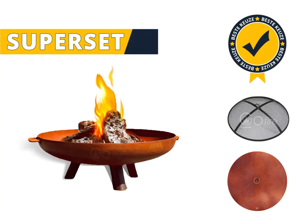 Betaalbaar GoFire SUPERSET Lev vuurschaal cortenstaal met vonkenscherm en deksel 100 cm