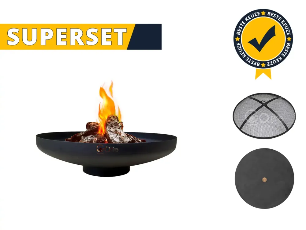 GoFire SUPERSET Oda vuurschaal zwart met vonkenscherm MET kleine schades (evt krasjes en kleine duikjes) en deksel 80 cm Dagaanbieding
