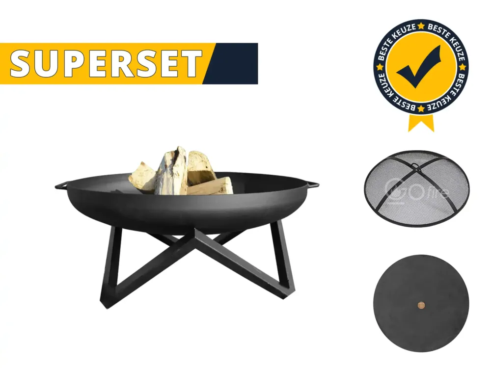 Shop Nu GoFire SUPERSET Barca vuurschaal zwart met vonkenscherm en deksel 60 cm