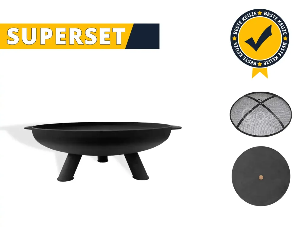 Goedkoop GoFire SUPERSET Lev vuurschaal zwart met vonkenscherm en deksel 80 cm