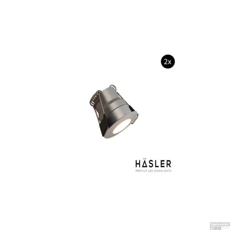 Uitverkoop Inbouwspot Häsler Grado Incl. Fase Aansnijding Dimbaar 3.4 cm 1.8 Watt Warm Wit RVS look Set 2x