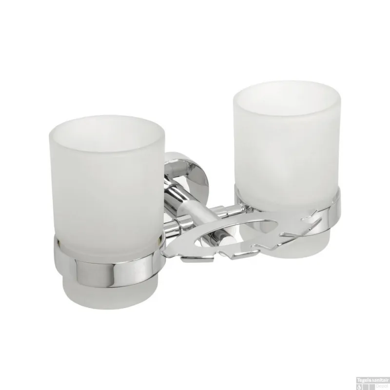 Dubbele Bekerhouder Sapho X-Round Hangend met Zeephouder Chroom / Melkglas Favoriet