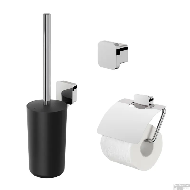 Accessoires Set Geesa Topaz Toiletborstelhouder Handdoekhaak Klein en Toiletrolhouder Chroom Populair