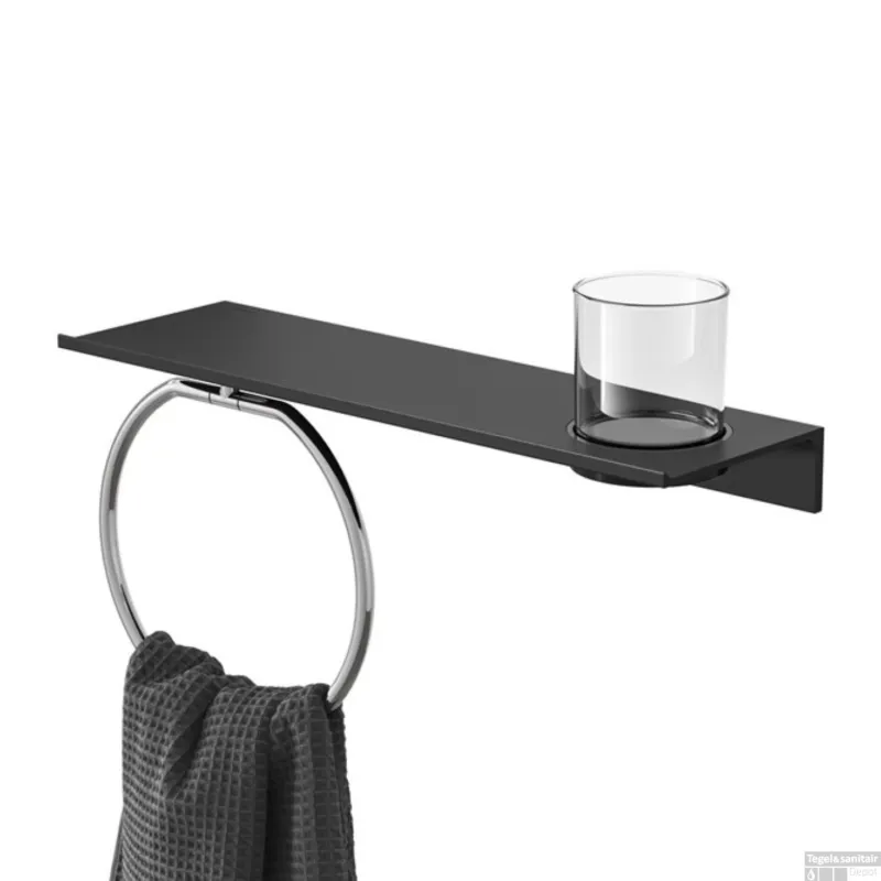 Planchet met Handdoekring Geesa Leev 40 cm Zwart Chroom Actieprijs