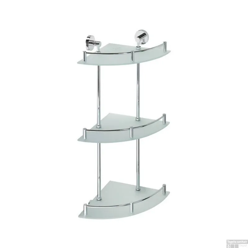 Speciale Aanbieding Drievoudige Glazen Hoekplank Sapho X-Round 25x67x25 cm Chroom