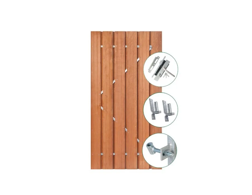 Bestseller Schuttingdeur Hardhout 195cm in ijzeren deurframe - 100 cm