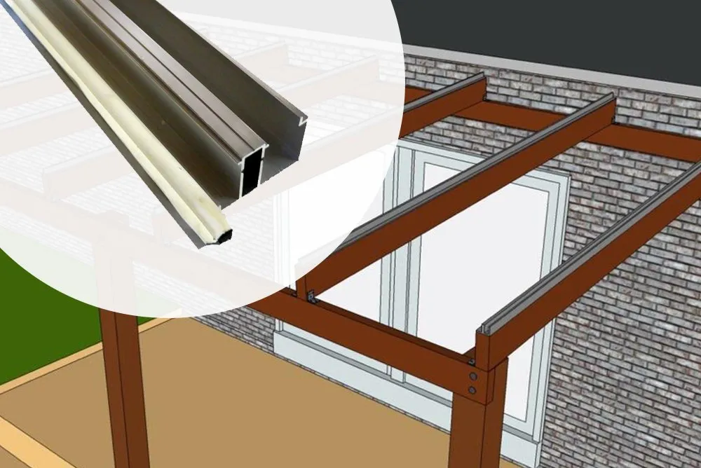 Uitverkoop Zijdrager Aluminium 59.7 mm met voorgemonteerde rubber strips in 6 lengtes - 500 cm