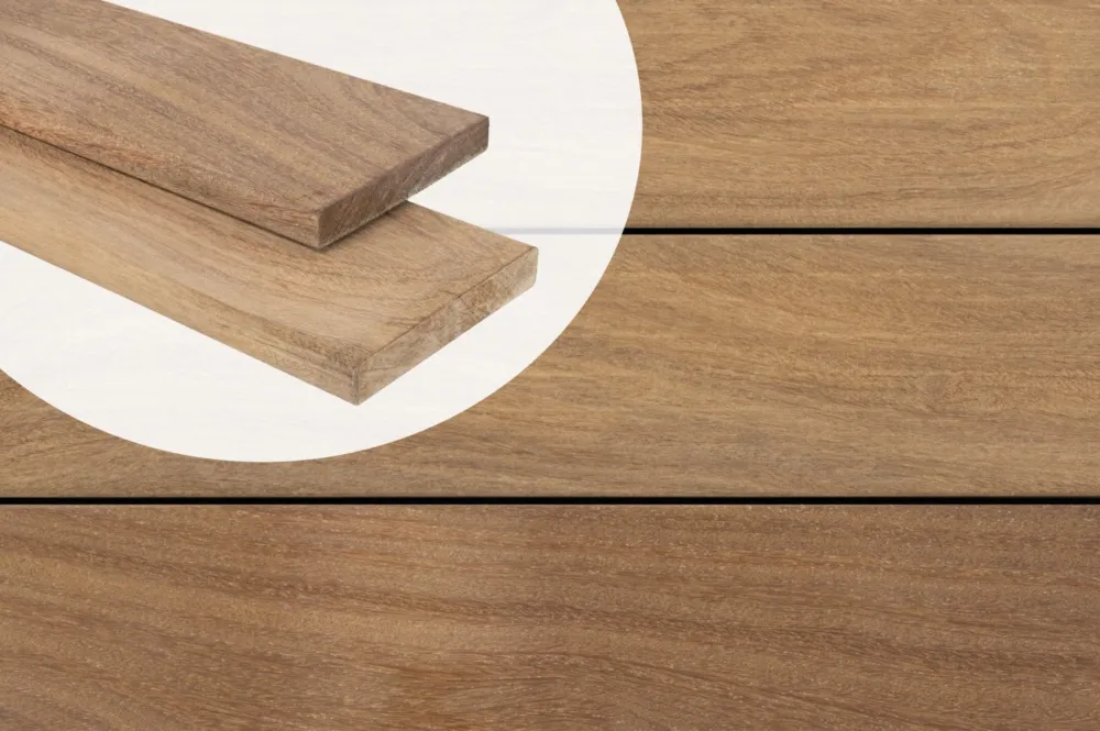 Vlonderplank Cumaru Hardhout 2.1x14.5cm Rondom Glad Geschaafd Premium FAS kwaliteit - 395 cm Koopje