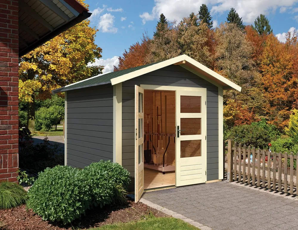 Op = Op Tuinhuis Talkau 6 Terragrijs 300x304x234cm Wanddikte 28mm