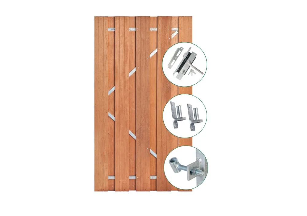 Schuttingdeur Solide Keruing Hardhout 100x180cm in stalen deurframe Must-Have