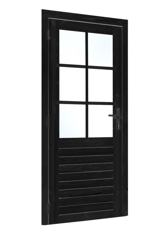 Finale Uitverkoop Vuren enkele deur enkelglas 100x205 cm linksdraaiend - RVS inbouwslot zwart