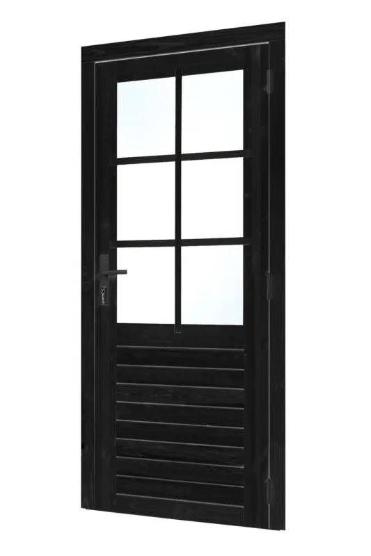 Vuren enkele deur enkelglas 100x205 cm rechtsdraaiend - RVS inbouwslot zwart Hoge Kwaliteit