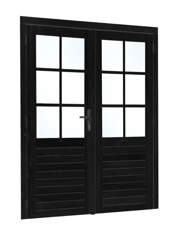 Vuren dubbele deur enkelglas 185x205 cm linksdraaiend - RVS inbouwslot zwart Snelle Levering