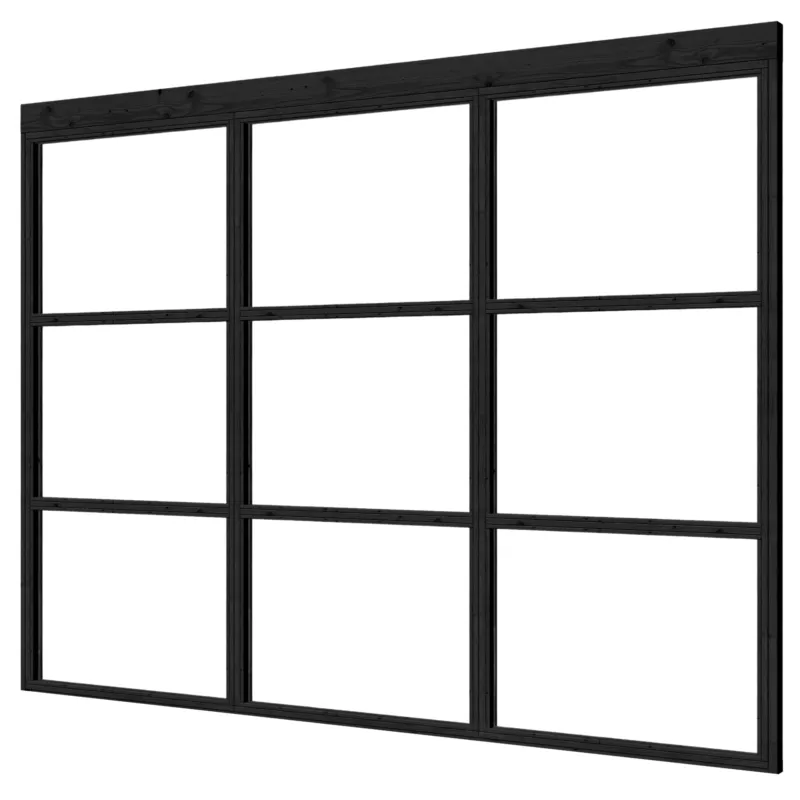 Gereduceerde Prijs Glaswand steellook complete set 348 x 224 cm - zwart (3-delig)