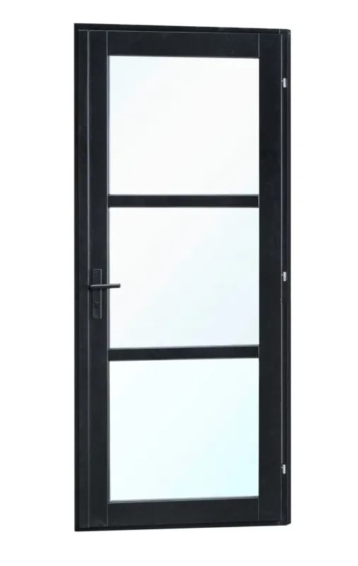 Vuren enkele steellookdeur enkelglas 110x212 cm rechtsdraaiend - RVS inbouwslot zwart Direct Beschikbaar