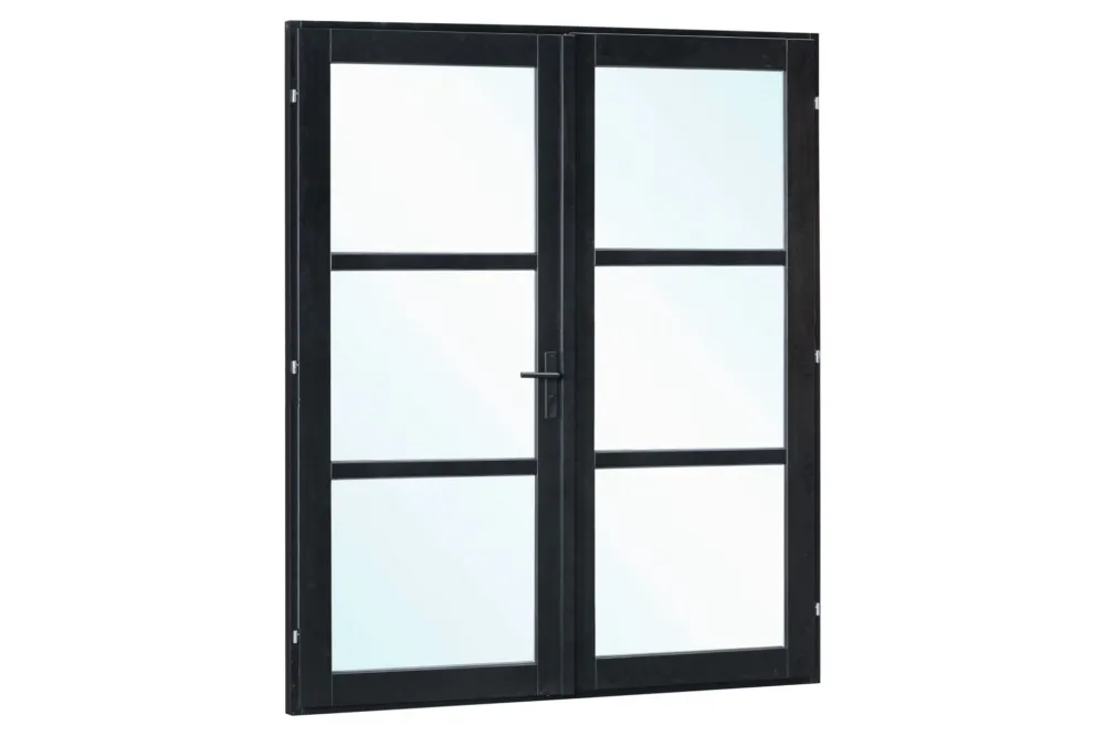 Finale Uitverkoop Vuren dubbele steellookdeur enkelglas 205x212 cm linksdraaiend - RVS inbouwslot zwart