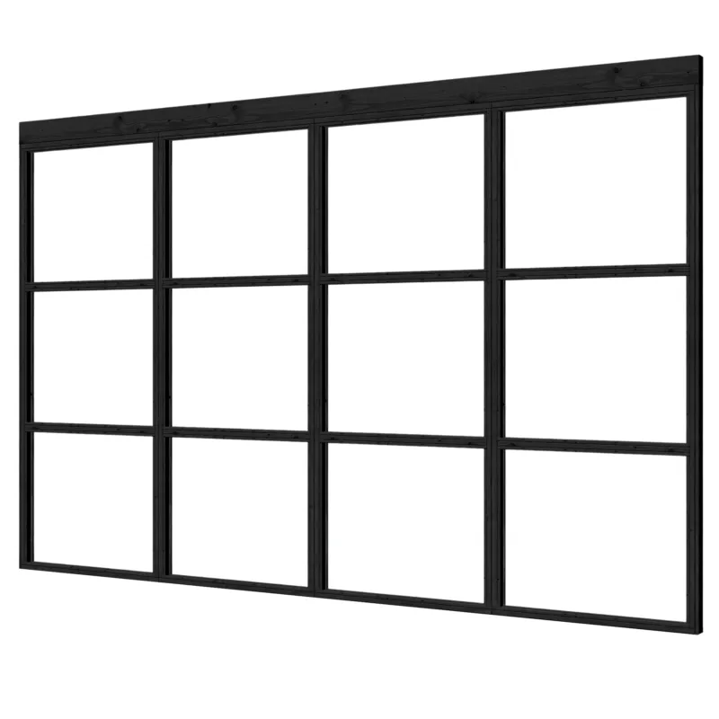 Glaswand steellook complete set 397,2 x 224 cm - zwart (4-delig) Weekendaanbieding