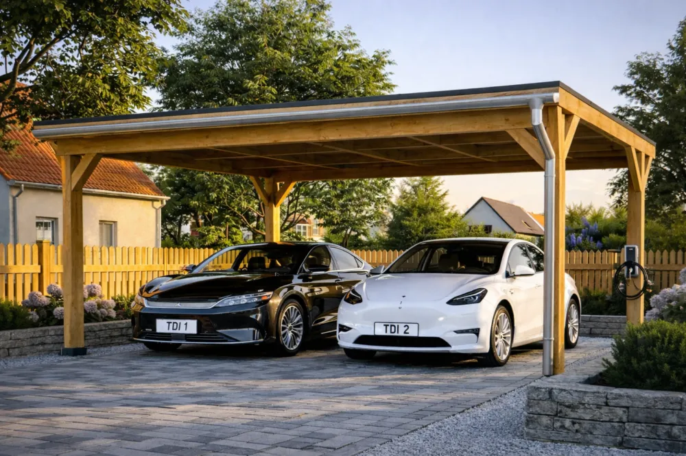 Flitsaanbieding Douglas carport met zonnepanelen 579x520cm