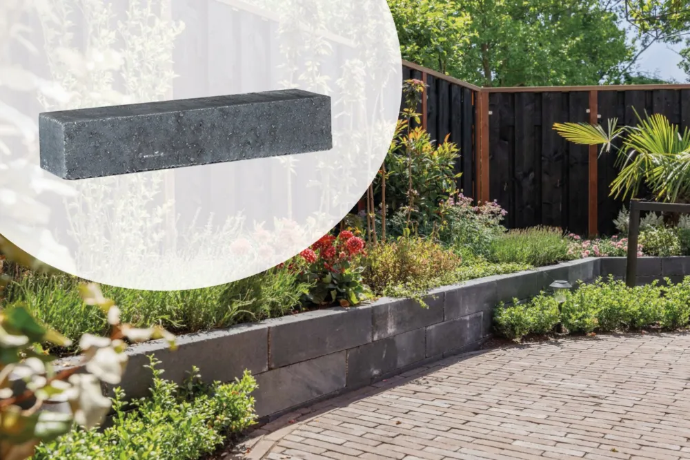 Tegula Palissaden Getrommeld Gardenlux 60x14x11cm - Zwart Speciale Aanbieding