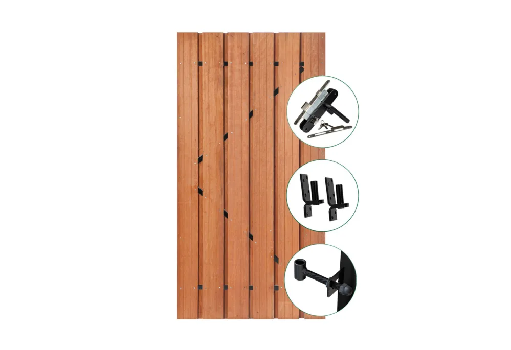 Nu Kopen Schuttingdeur Hardhout 195cm in zwart ijzeren deurframe - 120 cm
