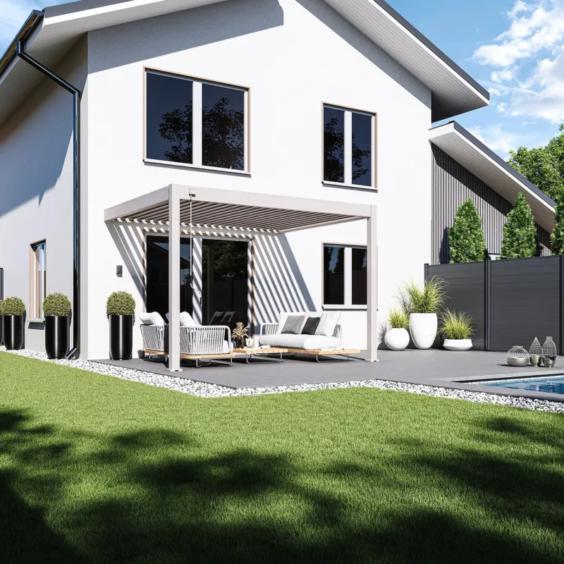Goedkoop Aluminium Terrasoverkapping Deluxe Aanbouw 300 x 360 cm Kiezelgrijs
