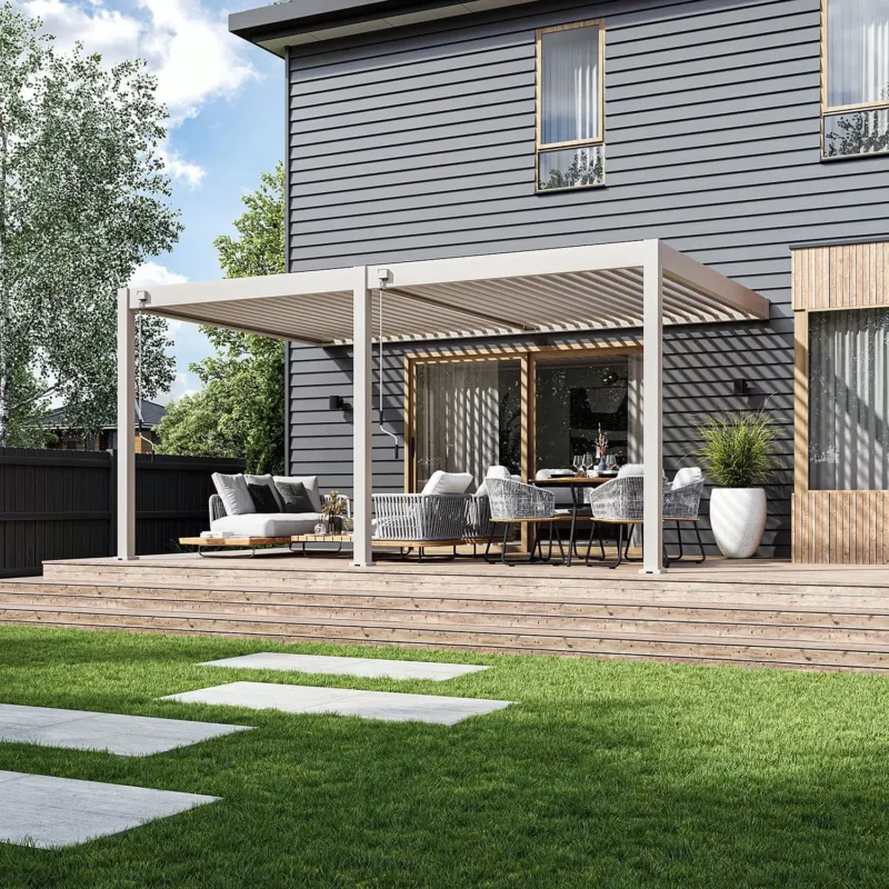 Laatste Versie Aluminium Terrasoverkapping Deluxe Aanbouw 360 x 530 cm Kiezelgrijs