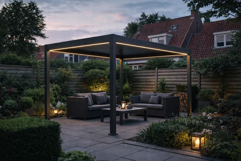 Weekendaanbieding Aluminium Terrasoverkapping Deluxe Vrijstaand Elektrisch + LED 300 x 400 cm Antraciet