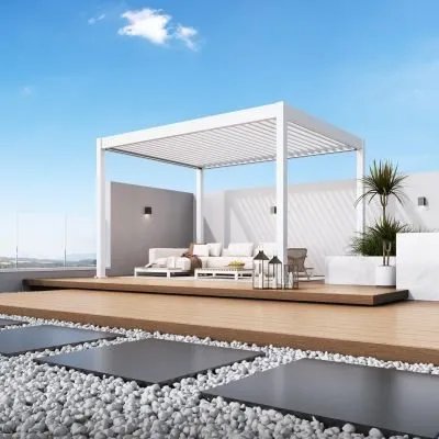 Merkproduct Aluminium Terrasoverkapping Deluxe Vrijstaand Elektrisch + LED 300 x 400 cm Wit
