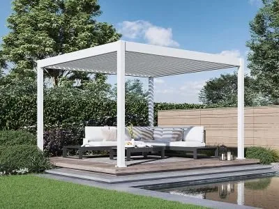 Finale Uitverkoop Aluminium Terrasoverkapping Deluxe Vrijstaand Elektrisch + LED 360 x 400 cm Wit