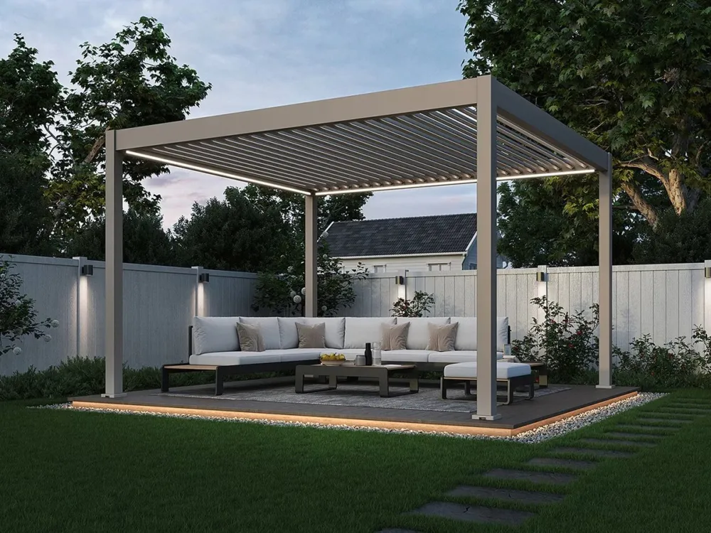 Shop Nu Aluminium Terrasoverkapping Deluxe Vrijstaand Elektrisch + LED 360 x 400 cm Kiezelgrijs