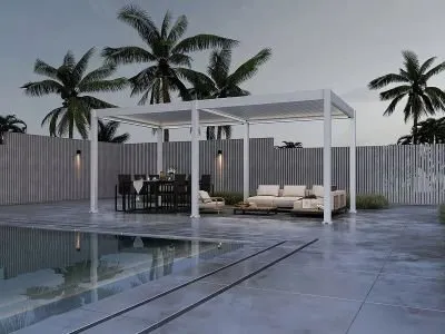 Weekendaanbieding Aluminium Terrasoverkapping Deluxe Vrijstaand Elektrisch + LED 300 x 600 cm Wit