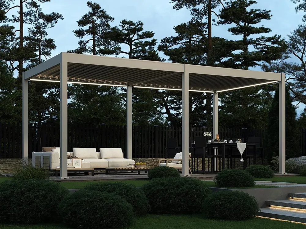 Aluminium Terrasoverkapping Deluxe Vrijstaand Elektrisch + LED 300 x 600 cm Kiezelgrijs Gereduceerde Prijs
