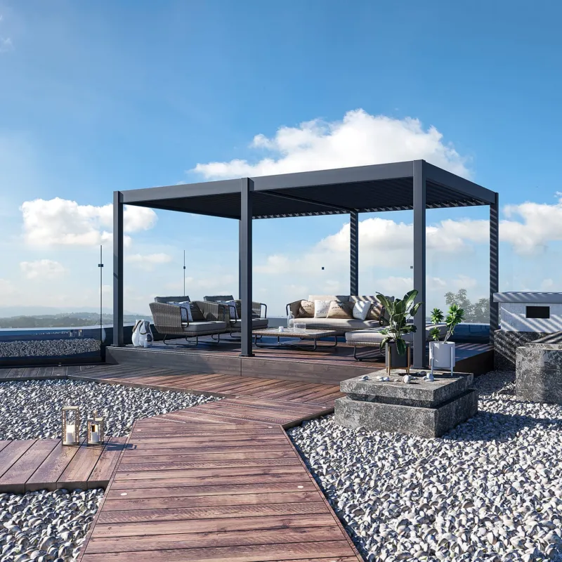 Aluminium Terrasoverkapping Deluxe Vrijstaand Elektrisch + LED 360 x 530 cm Antraciet Superprijs