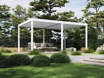 Koop Vandaag Aluminium Terrasoverkapping Deluxe Vrijstaand Elektrisch + LED 360 x 530 cm Wit