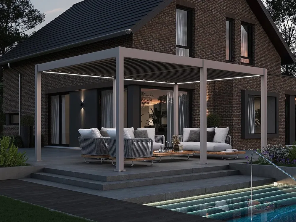 Nu Kopen Aluminium Terrasoverkapping Deluxe Vrijstaand Elektrisch + LED 360 x 530 cm Kiezelgrijs