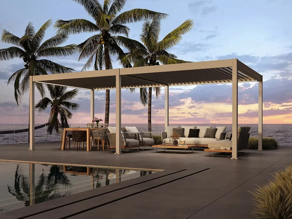 Laatste Kans Aluminium Terrasoverkapping Deluxe Vrijstaand Elektrisch + LED 360 x 720 cm Kiezelgrijs