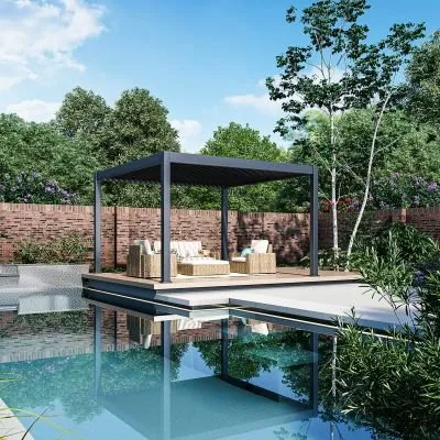 Aluminium Terrasoverkapping Premium Vrijstaand Elektrisch + LED 400 x 400 cm Antraciet Alleen Vandaag