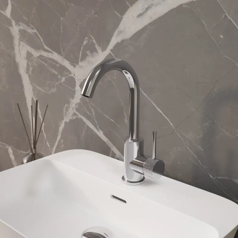 Wastafelmengkraan Aquasplash Ridged Gebogen met Draaibare Uitloop Chroom Koop Vandaag