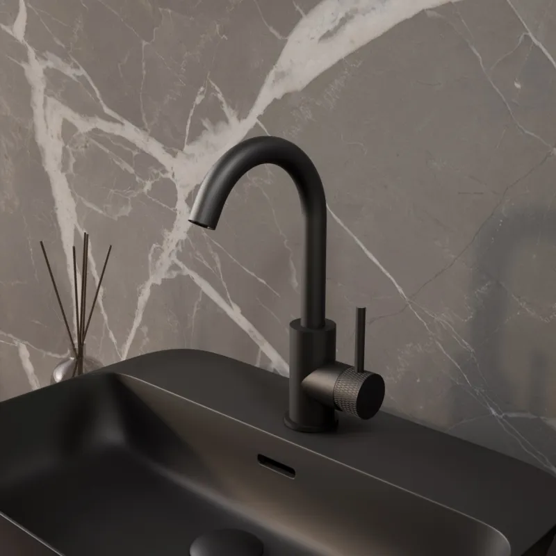 Dagaanbieding Wastafelmengkraan Aquasplash Ridged Gebogen met Draaibare Uitloop Mat Zwart