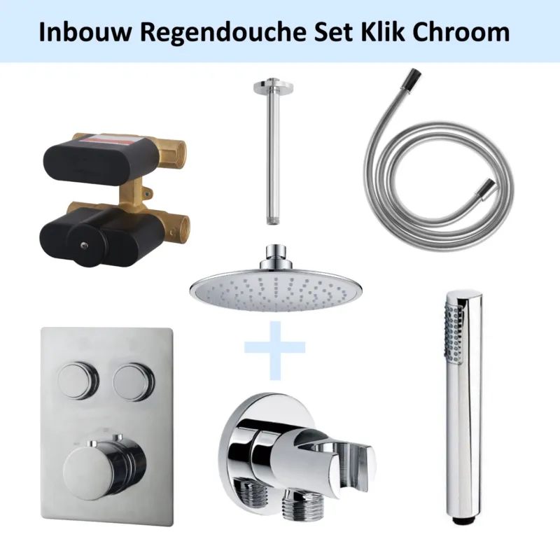 Inbouw Regendouche Set Klik 2-Wegs Chroom (Plafonduitloop) Dagaanbieding